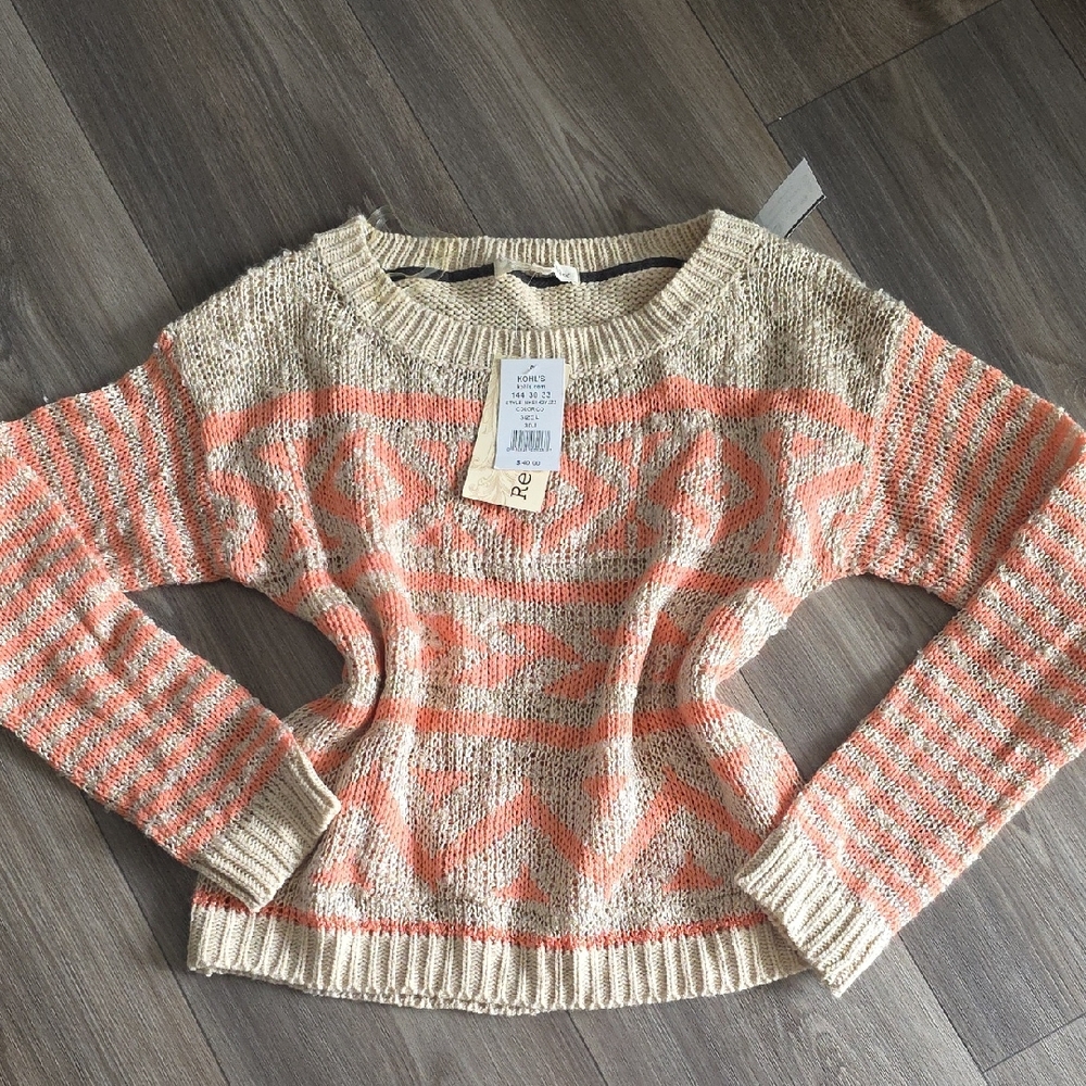Rewind Cream and Pink Geometric Sweater